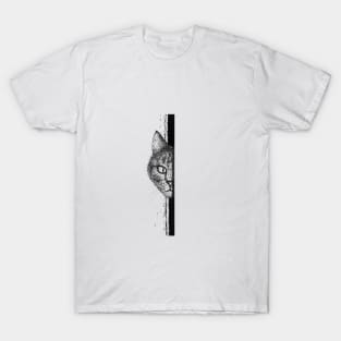 Black and White illustration of hidden cat T-Shirt